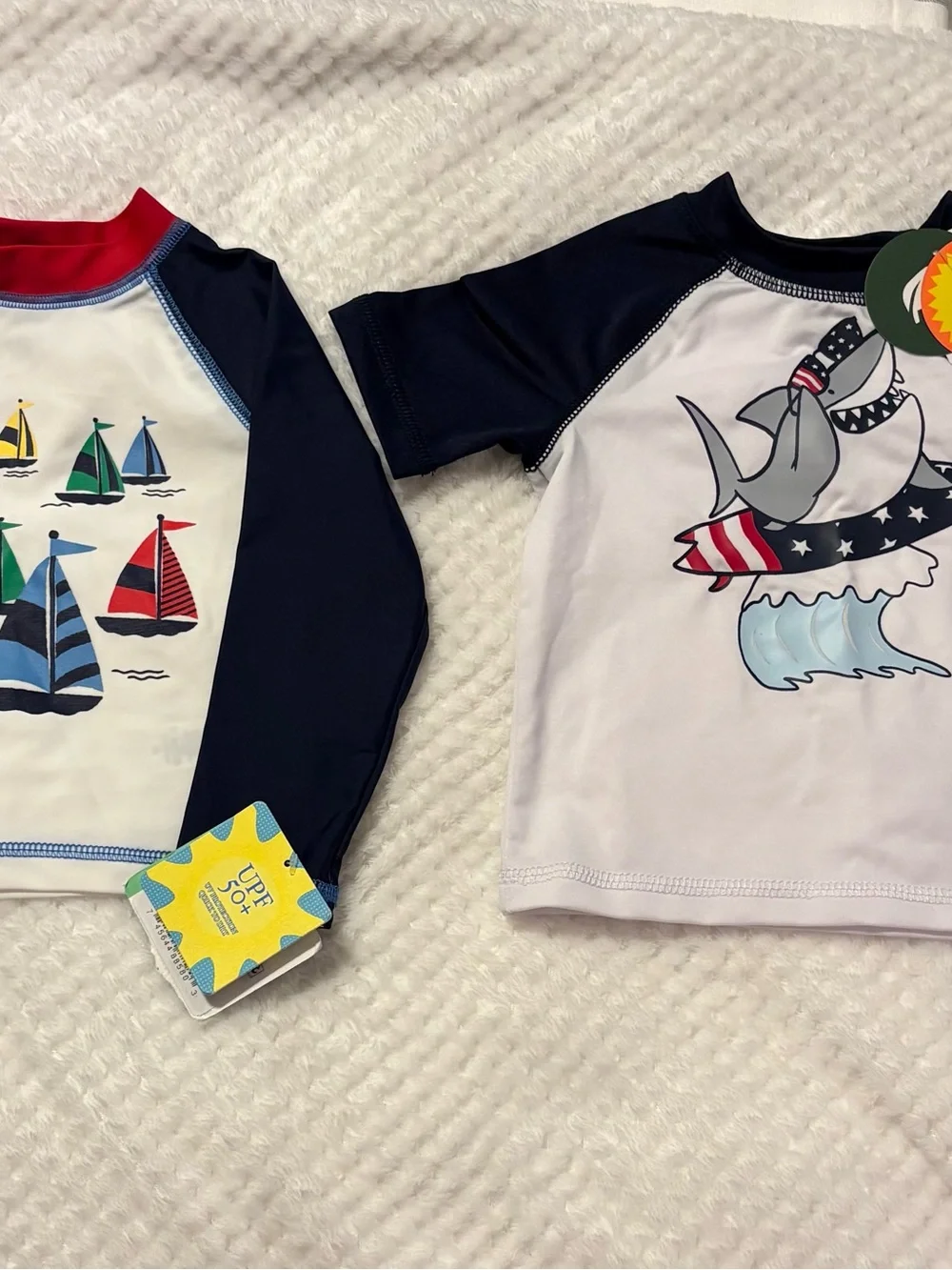 Kids UPF 50+ Sailboat Rash Guard Swim Shirt - Navy/White/Red 2 for $ 25/